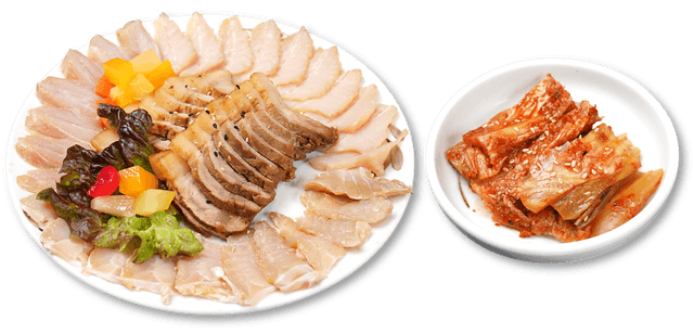 3 rodzaje (surowa płaszczka + gotowana wieprzowina + zestaw z dojrzałym kimchi) 1