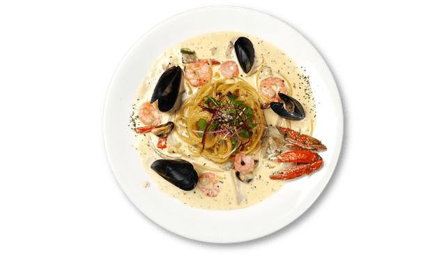 Pasta con marisco y gambas a la crema 1