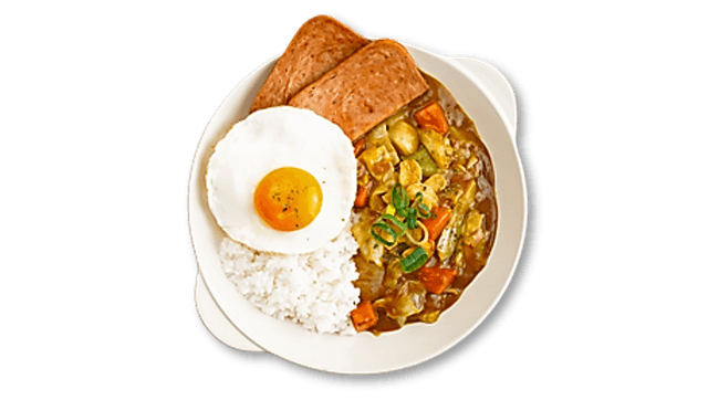 Spam y curry sobre arroz al vapor 1