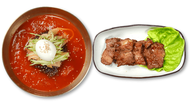Spicy Buckwheat Noodles in Cold Broth + Grilled Pork Rib Set Menu 1
