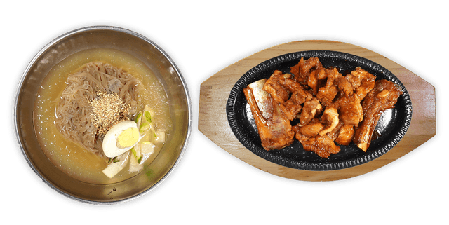 Pohankové nudle ve studeném vývaru + Grilovaná vepřová žebírka Set Menu 1