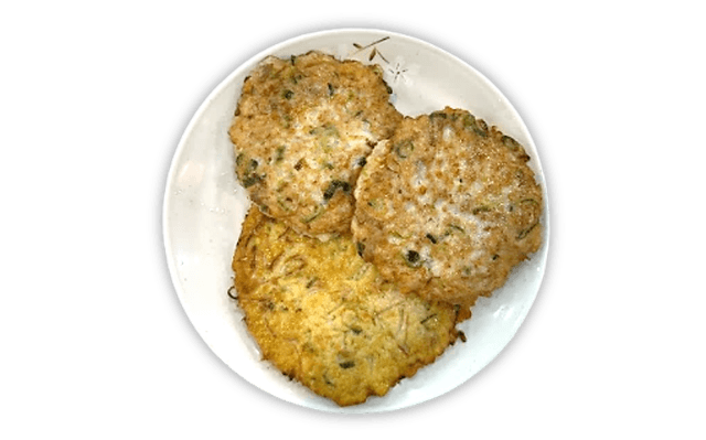 1 frittella di fagioli mung + 2 polpette di maiale 1