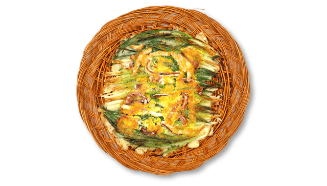 Pfannkuchen mit Meeresfrüchten und grünen Zwiebeln 1