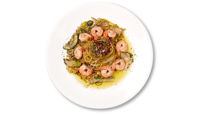Pasta con gambas y aceite de oliva 1
