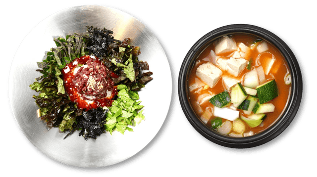 Beef Tartare Bibimbap + Soybean Paste Stew 1