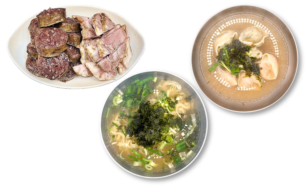 ชุดที่ 1 : ไส้กรอกเกาหลีสอดไส้ + เนื้อหมูต้มหั่นสไลซ์ + ซุปเกี๊ยว + ซุปเส้น 1