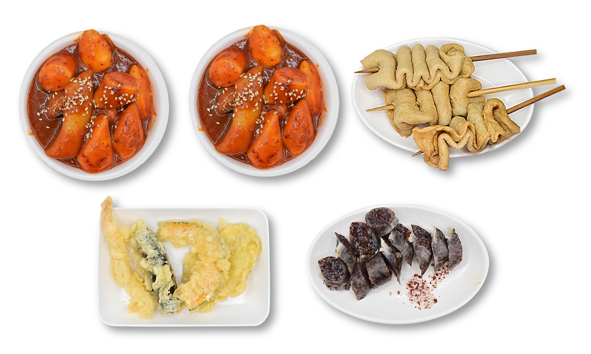 2 Pikantní Rýžové Tyčinky + Rybí Polévka + Směs Smažených Uzkostí + Plněná Korejská Klobása 1