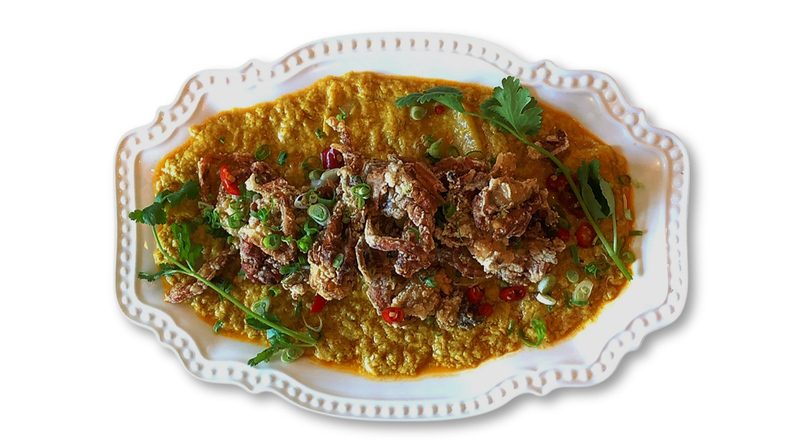 Cangrejo frito con leche de coco, huevo y curry 1